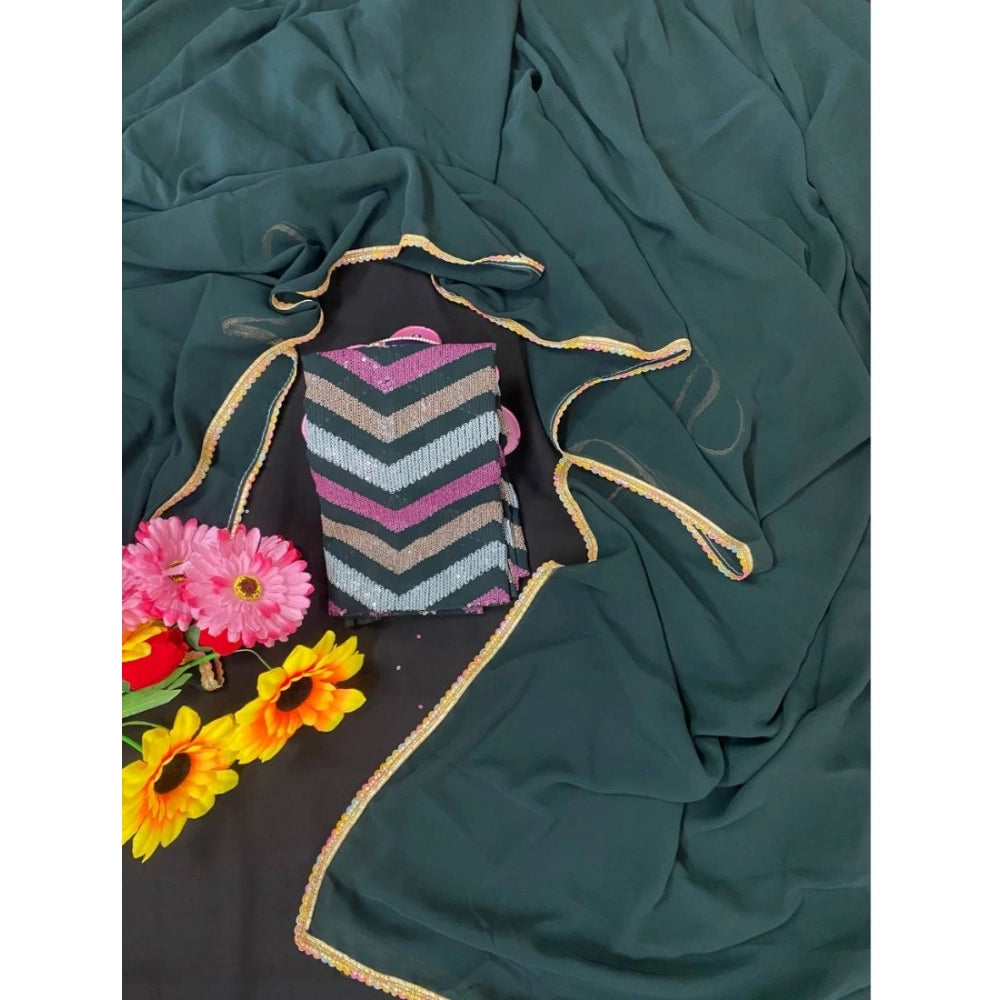 Green Fox Georgette solid saree with unstitched blouse, 5.5mtr on mannequin