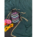Green Fox Georgette solid saree with unstitched blouse, 5.5mtr on mannequin