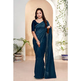 Blue Vichitra silk striped saree with unstitched blouse (5.5mtr), high-quality traditional Indian wear