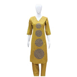 Women's Cotton Blended Printed 3/4th Sleeve V Neck Kurti With Pant Set (Mustard)
