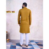 Men's Rayon Mirror Embroidery Mandarin Collar Kurta (Yellow)