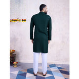 Men's Rayon Mirror Embroidery Mandarin Collar Kurta (Green)