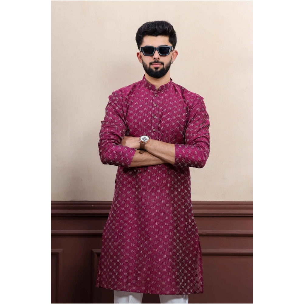 Men's Casual Cotton Printed Full Sleeve Kurta Pyjama Set (Purple)