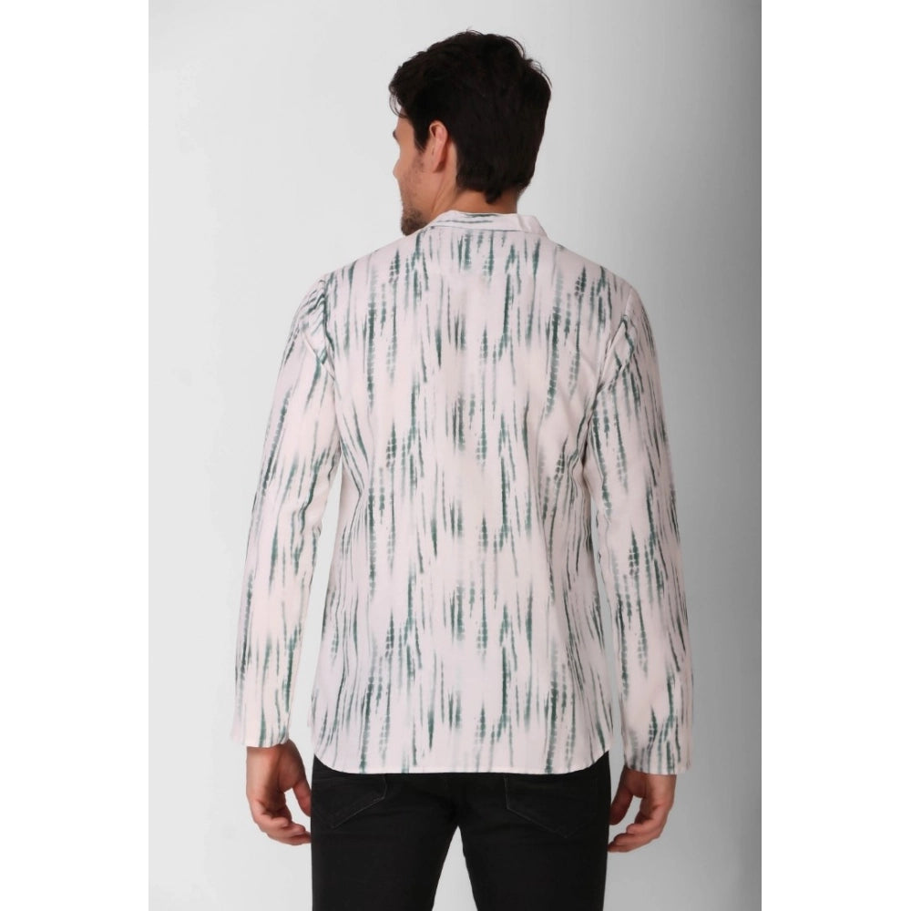 Men's Cotton Rayon Digital Printed Mandarin Collar Short Kurta (Green)