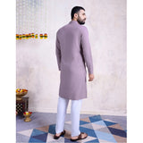 Men's Rayon Mirror Embroidery Mandarin Collar Kurta (Purple)