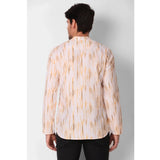 Men's Cotton Rayon Digital Printed Mandarin Collar Short Kurta (Peach)