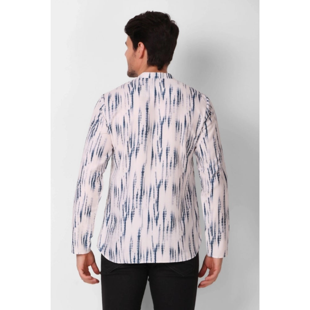Men's Cotton Rayon Digital Printed Mandarin Collar Short Kurta (Blue)