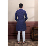 Men's Casual Cotton Printed Full Sleeve Kurta Pyjama Set (Blue)