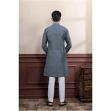 Men's Casual Cotton Printed Full Sleeve Kurta Pyjama Set (Grey)