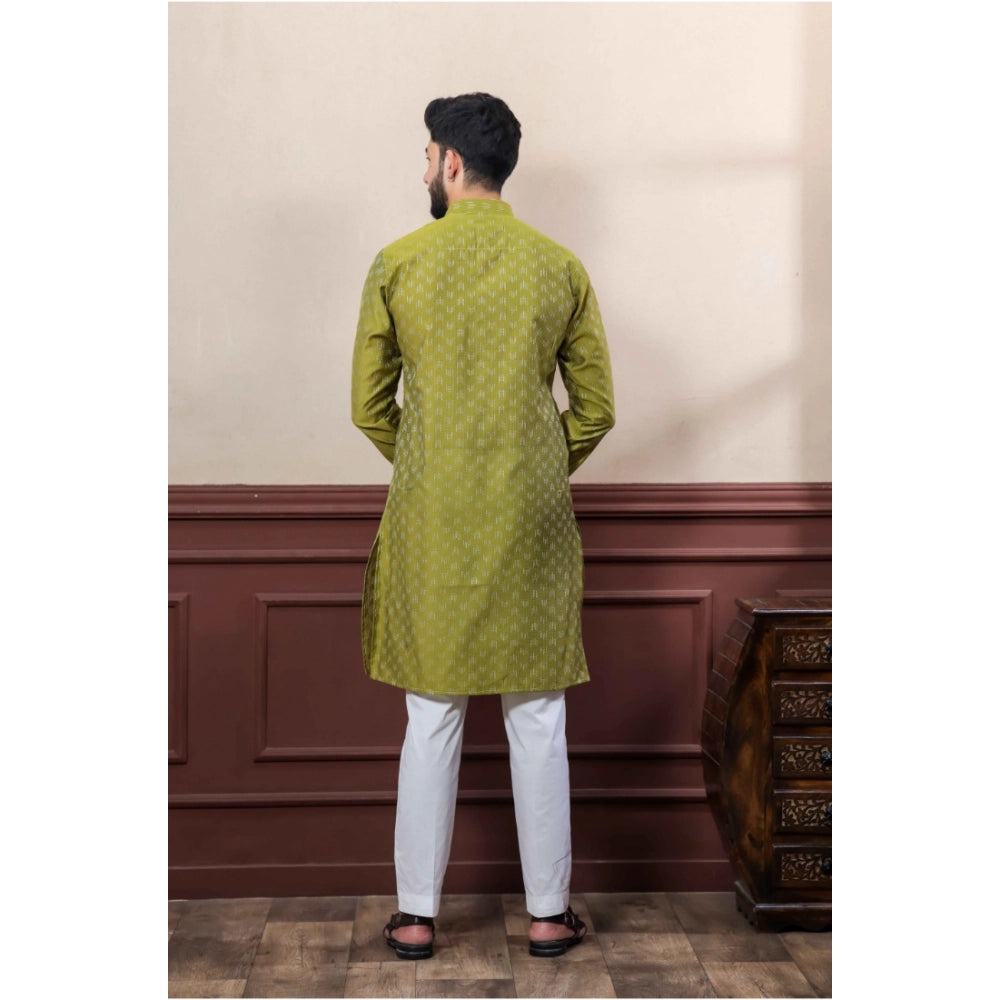 Men's Casual Cotton Printed Full Sleeve Kurta Pyjama Set (Mahendi)