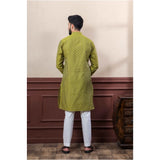Men's Casual Cotton Printed Full Sleeve Kurta Pyjama Set (Mahendi)