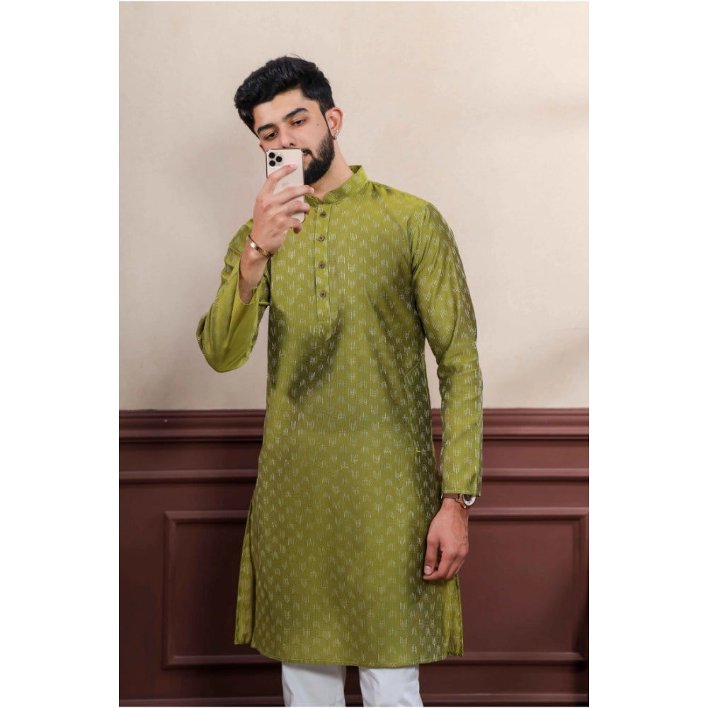 Men's Casual Cotton Printed Full Sleeve Kurta Pyjama Set (Mahendi)