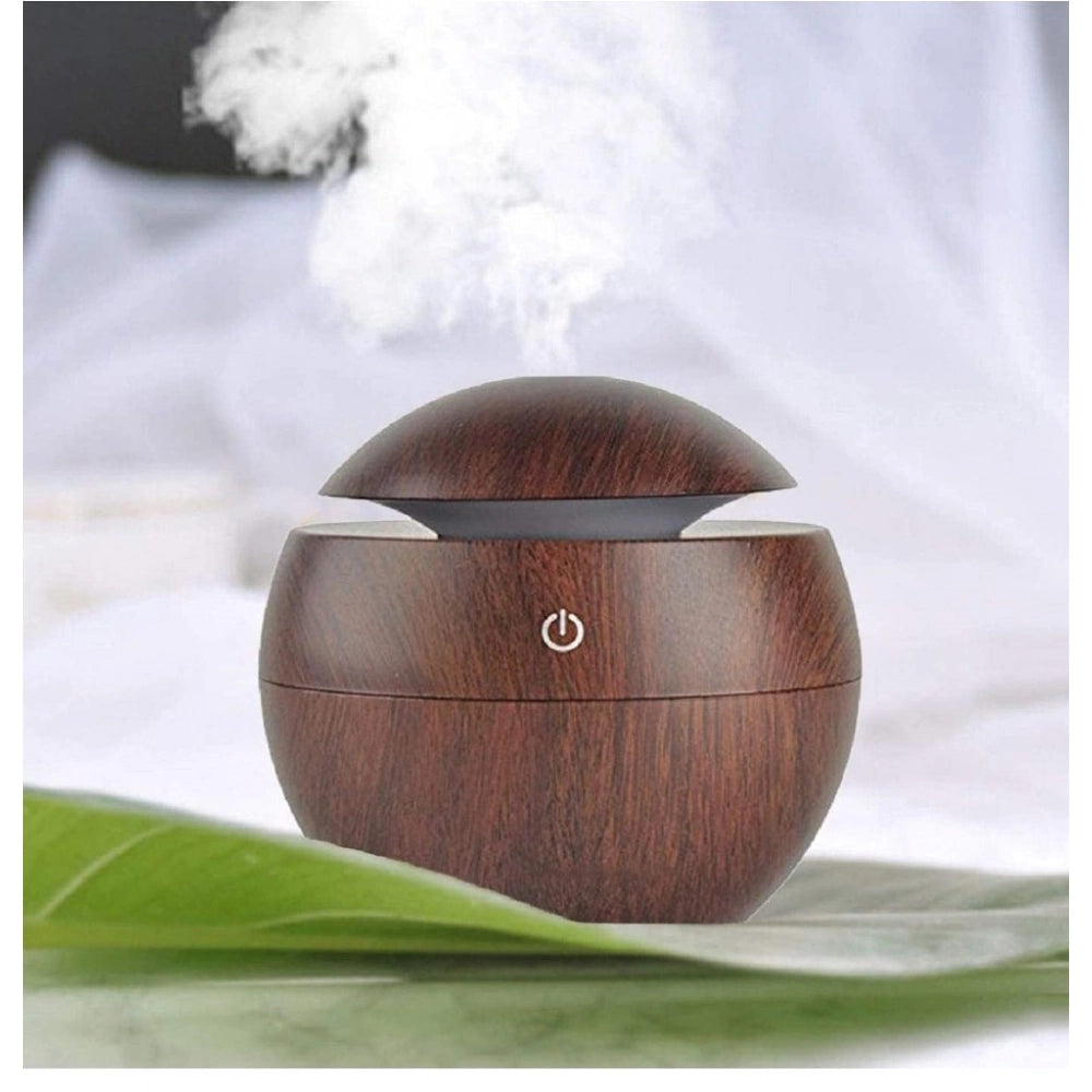 Brown wooden humidifier with LED lights, perfect for bedroom, office or home use