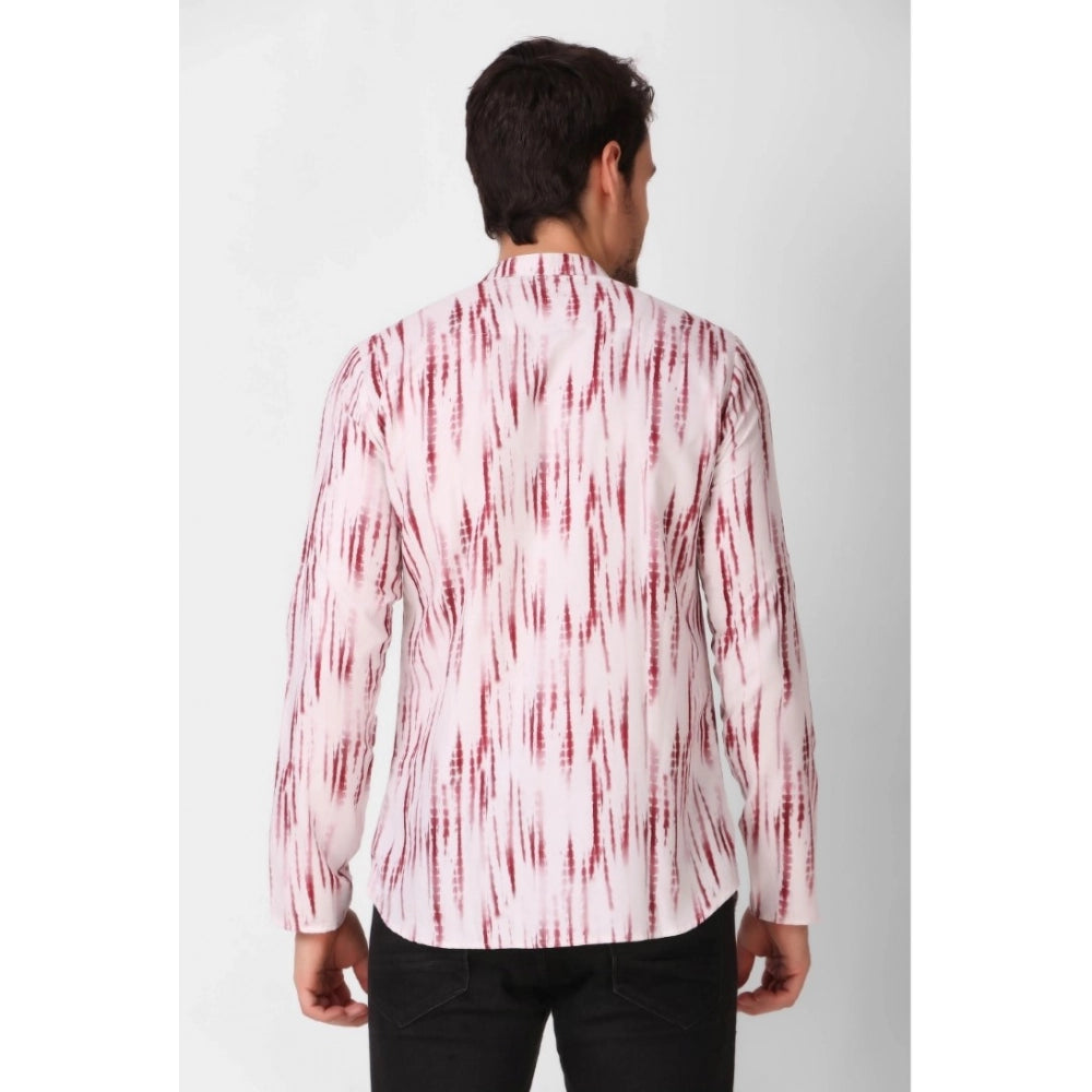 Men's Cotton Rayon Digital Printed Mandarin Collar Short Kurta (Pink)