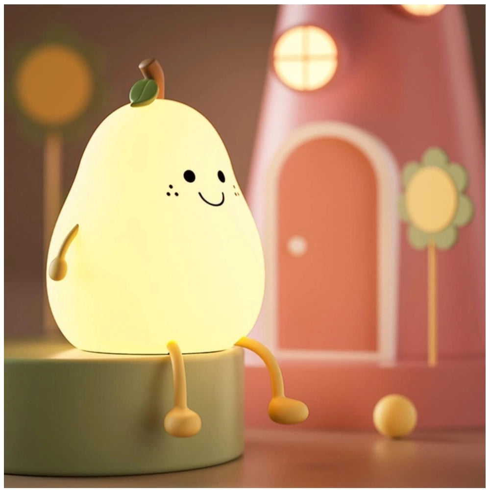 Multicolor silicone pear night light with a cheerful face