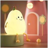 Multicolor silicone pear night light with a cheerful face