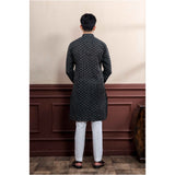 Men's Casual Cotton Printed Full Sleeve Kurta Pyjama Set (Black)
