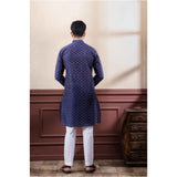 Men's Casual Cotton Printed Full Sleeve Kurta Pyjama Set (Navy Blue)