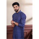 Men's Casual Cotton Printed Full Sleeve Kurta Pyjama Set (Navy Blue)