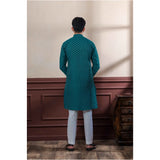 Men's Casual Cotton Printed Full Sleeve Kurta Pyjama Set (Teal)