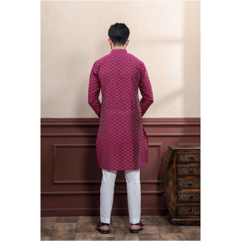 Men's Casual Cotton Printed Full Sleeve Kurta Pyjama Set (Purple)