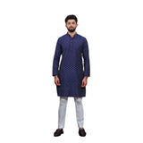 Men's Casual Cotton Printed Full Sleeve Kurta Pyjama Set (Blue)