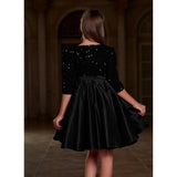 Black rayon girl's western dress with round neck and short sleeves