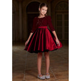 Maroon rayon girl's western dress, solid round neck with short sleeves