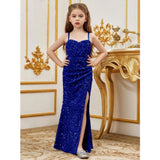 Blue rayon girl's off-shoulder western dress with sleeveless design