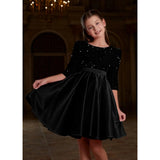 Black rayon solid round neck western dress for girls, short sleeves style