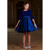 Blue rayon girl's western dress, solid pattern with short sleeves
