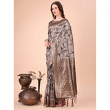 Brown cotton printed saree with unstitched blouse (5.5mtr) - traditional Indian attire for women