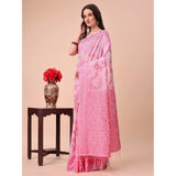 Pink cotton printed saree with unstitched blouse (5.5Mtr), vibrant floral design for traditional Indian wear