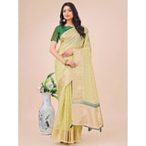Light Green organza printed saree with unstitched blouse, vibrant floral design on display