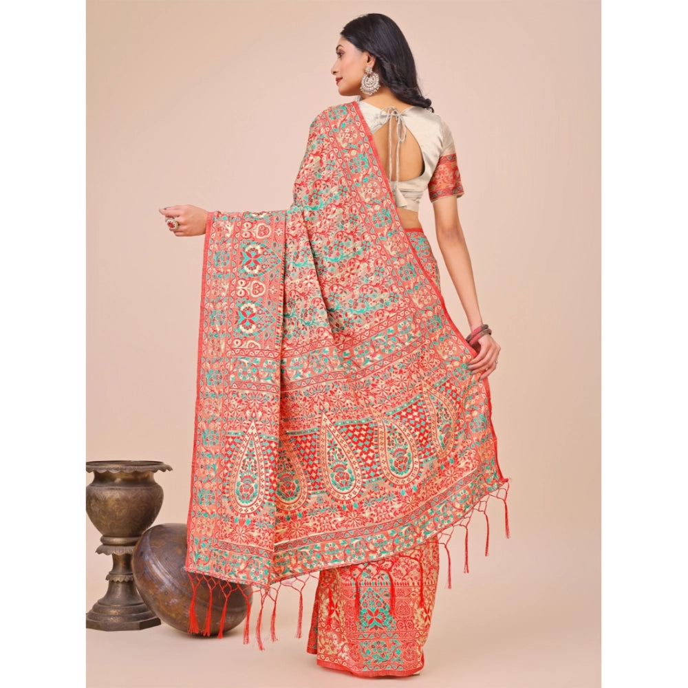 Cream cotton printed saree with unstitched blouse (5.5Mtr), vibrant design for traditional Indian wear