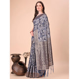 Navy blue cotton printed saree with unstitched blouse (5.5mtr), vibrant traditional Indian wear
