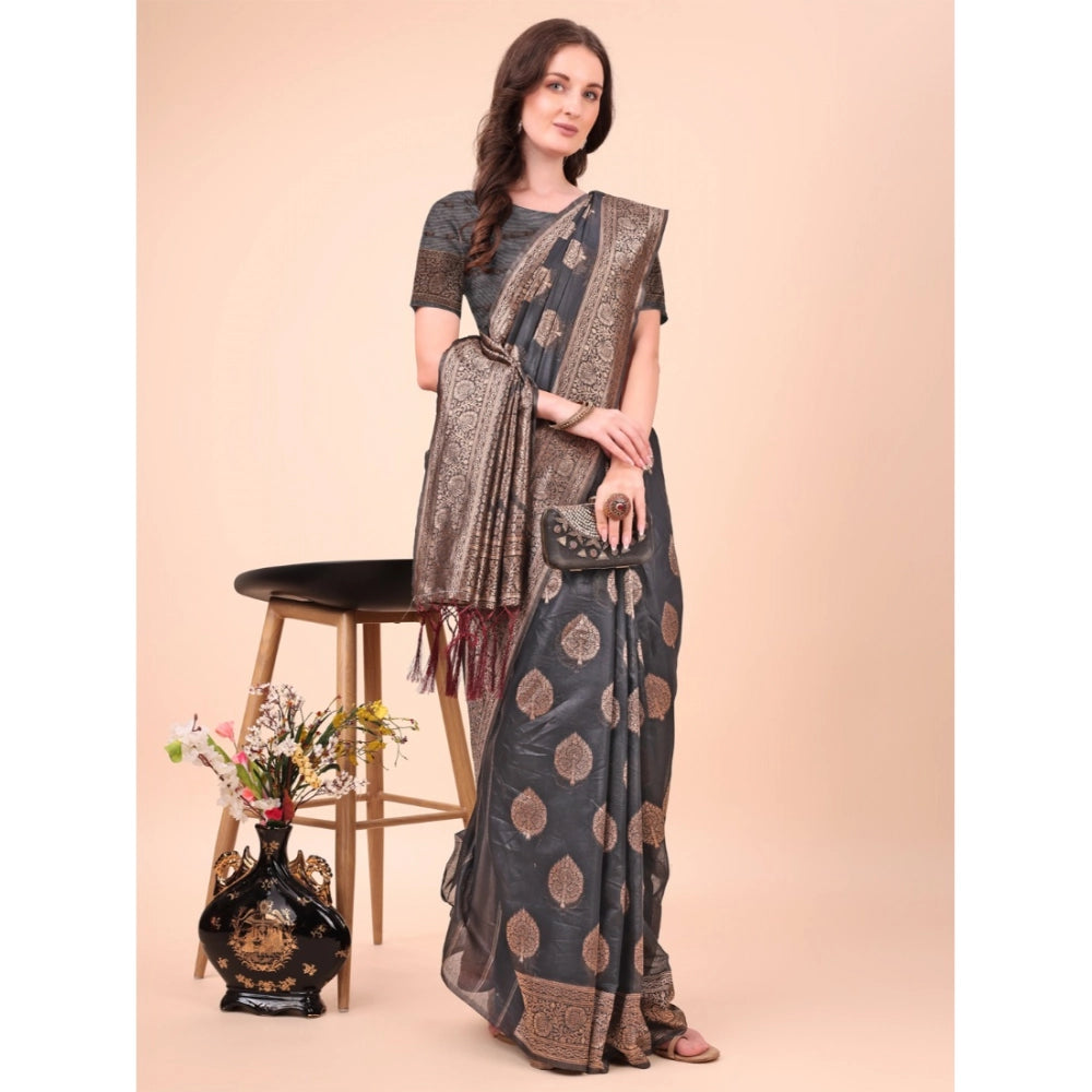 Black cotton printed saree with unstitched blouse (5.5mtr), vibrant pattern on traditional Indian attire