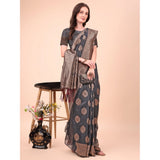 Black cotton printed saree with unstitched blouse (5.5mtr), vibrant pattern on traditional Indian attire