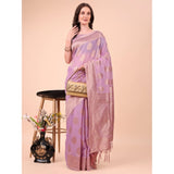 Light pink cotton printed saree with unstitched blouse, vibrant Indian fashion accessory for women on mannequin