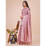 Purple linen-cotton printed saree with unstitched blouse (5.5mtr), traditional Indian fashion