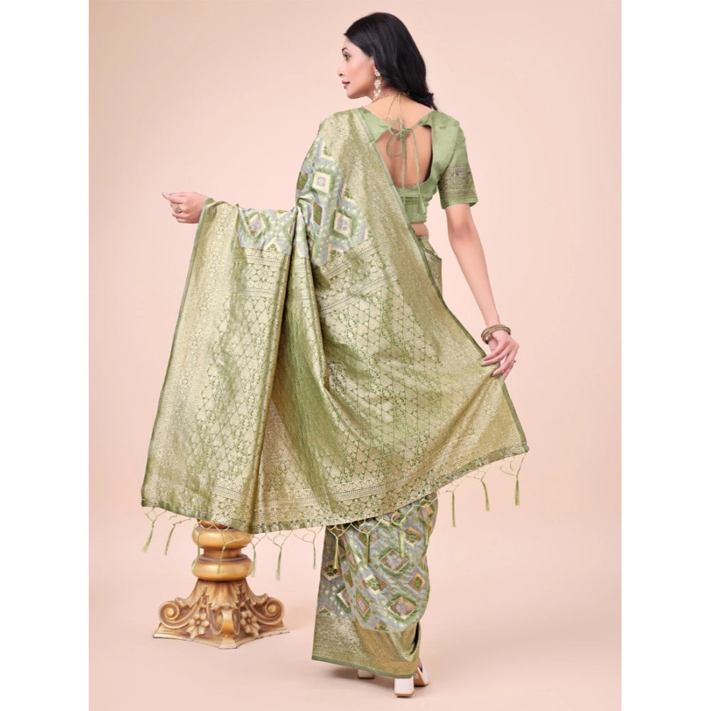 Mhendi Green cotton printed saree with unstitched blouse (5.5Mtr) - vibrant Indian traditional wear