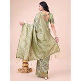 Mhendi Green cotton printed saree with unstitched blouse (5.5Mtr) - vibrant Indian traditional wear