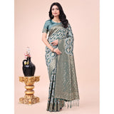 Green cotton printed saree with unstitched blouse (5.5mtr)