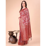 Red cotton printed saree with unstitched blouse (5.5mtr) on hanger