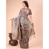 Brown cotton printed saree with unstitched blouse (5.5mtr) - Indian women's traditional attire on mannequin