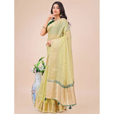 Light green organza printed saree with unstitched blouse, elegant Indian wear for special occasions