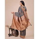 Grey linen cotton printed saree with unstitched blouse (5.5Mtr), versatile traditional Indian wear for women