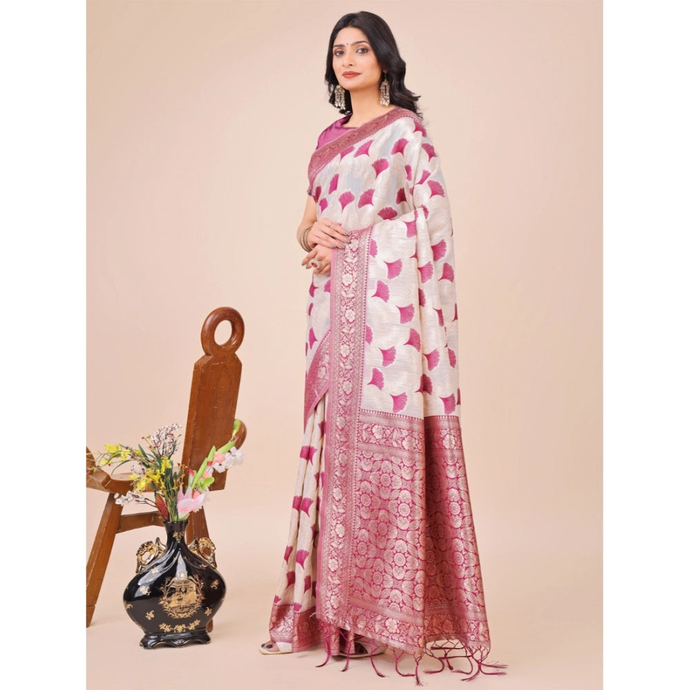 Magenta linen-cotton printed saree with unstitched blouse (5.5Mtr), vibrant Indian women's fashion accessory