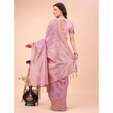 Light pink cotton printed saree with unstitched blouse, vibrant floral pattern on display