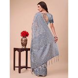 Grey cotton printed saree with unstitched blouse (5.5mtr), traditional Indian wear for women